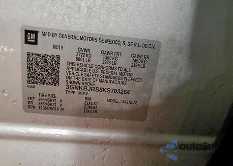 2019 Chevrolet Blazer Rs z USA, uszkodzony, nr VIN 3GNKBJRS8KS703264